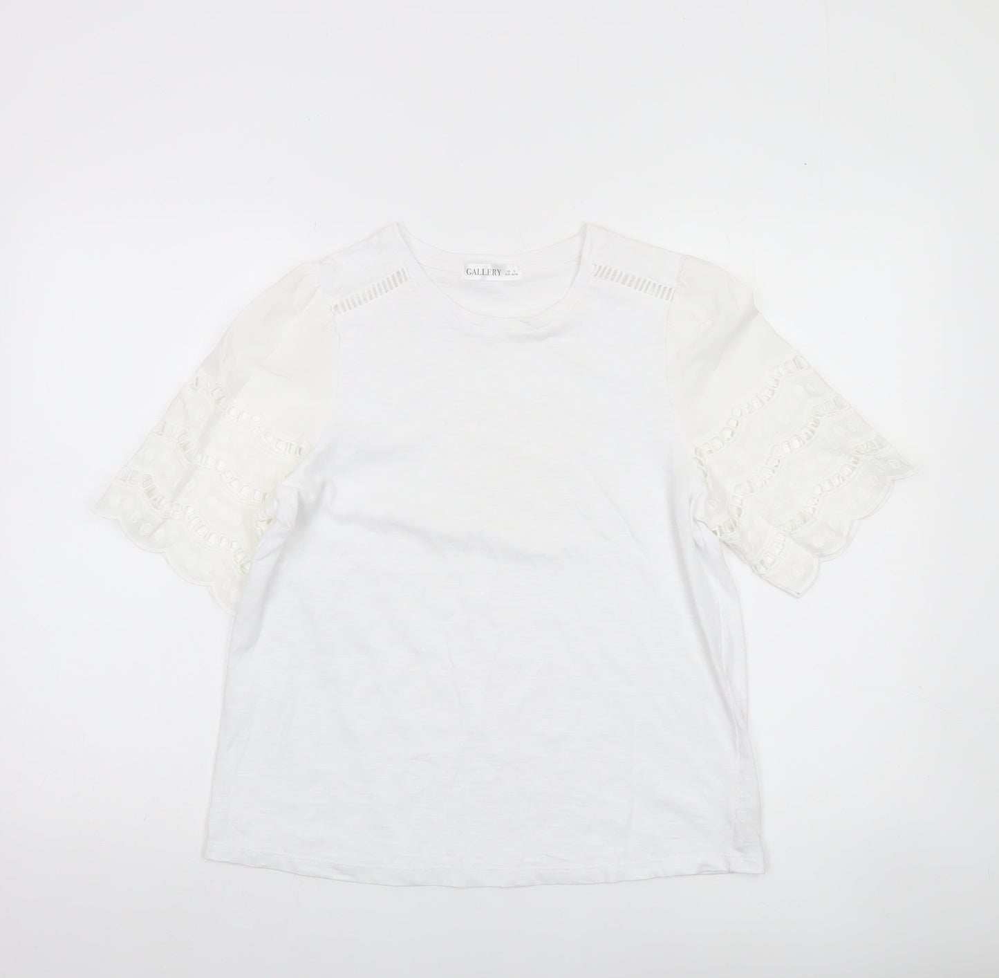 Gallery Women White Cotton Lace Short Sleeve T-Shirt Size S