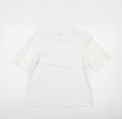 Gallery Women White Cotton Lace Short Sleeve T-Shirt Size S