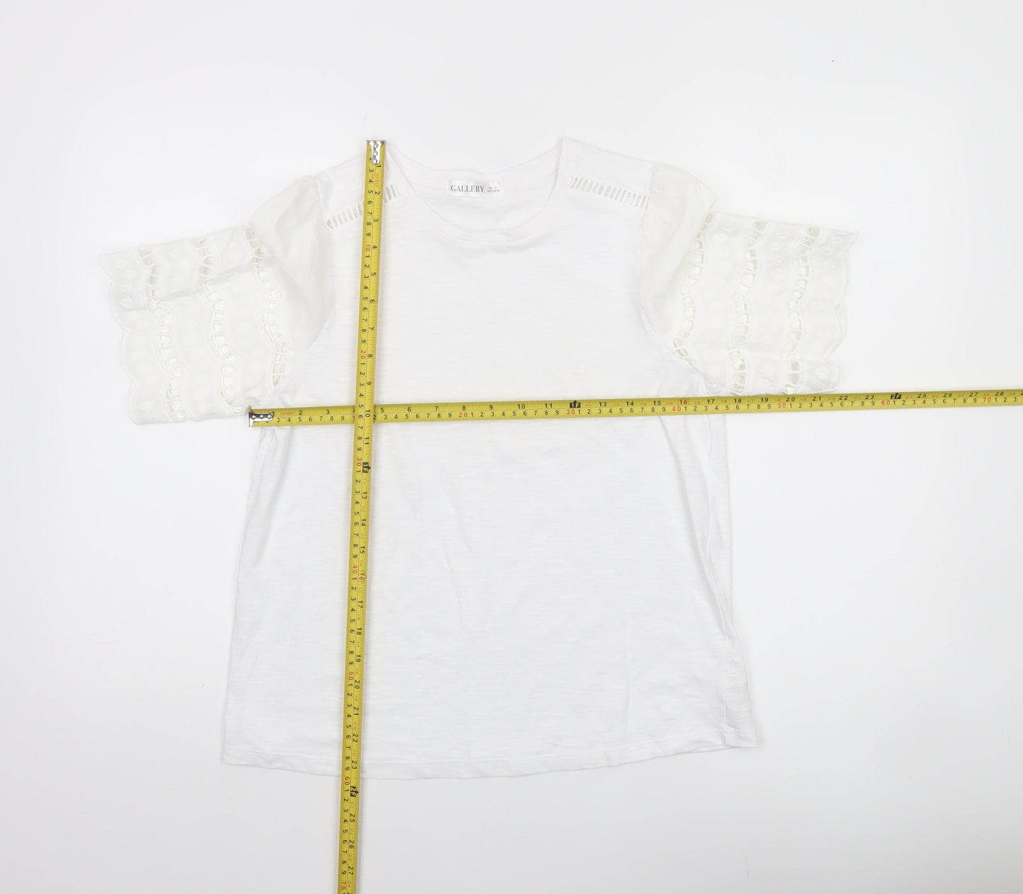 Gallery Women White Cotton Lace Short Sleeve T-Shirt Size S