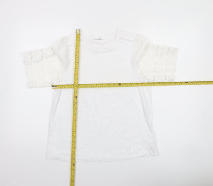 Gallery Women White Cotton Lace Short Sleeve T-Shirt Size S