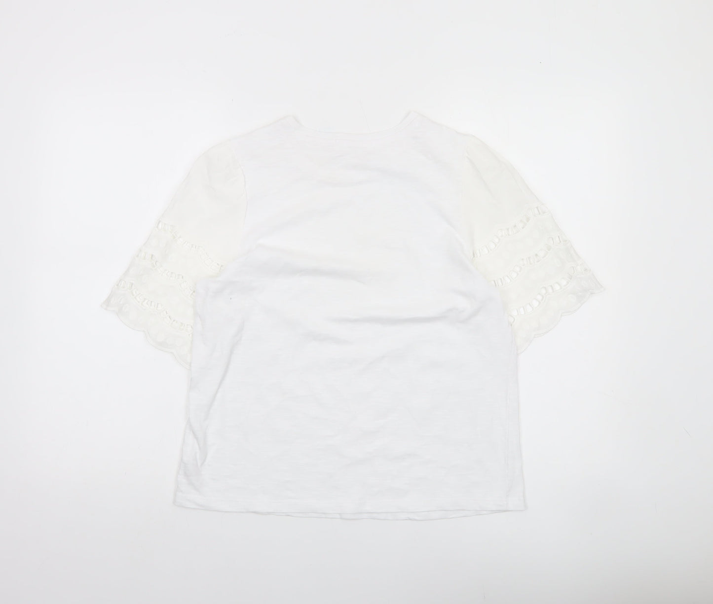 Gallery Women White Cotton Lace Short Sleeve T-Shirt Size S