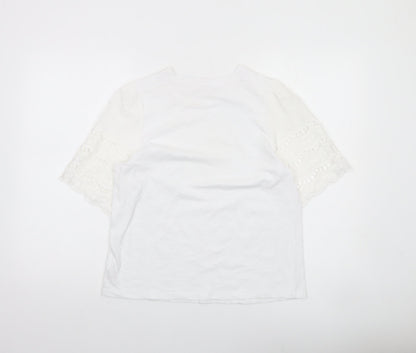 Gallery Women White Cotton Lace Short Sleeve T-Shirt Size S