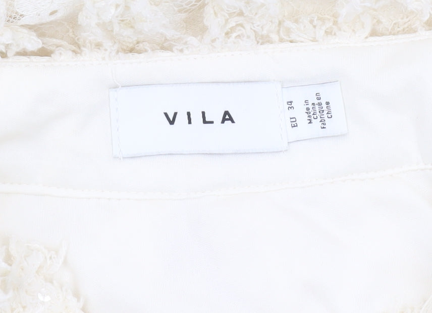 Vila Womens Ivory A-Line Lace Skirt Size 6 Knee Length