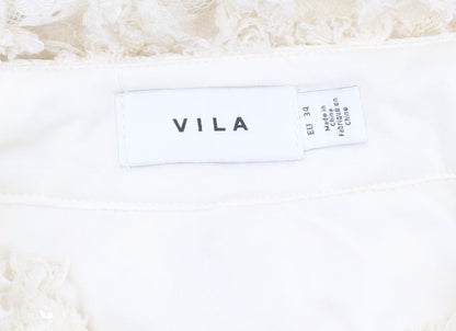 Vila Womens Ivory A-Line Lace Skirt Size 6 Knee Length