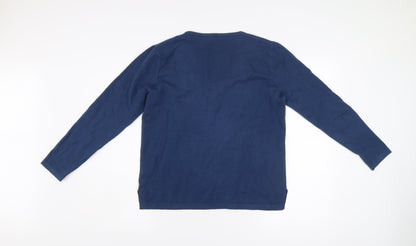 H&L Womens Blue Henley Jumper M Long Sleeve Knit V Neck Cotton Blend