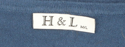 H&L Womens Blue Henley Jumper M Long Sleeve Knit V Neck Cotton Blend