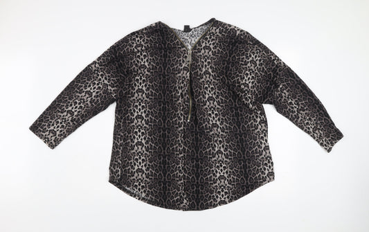 Izabel London Women’s Brown Leopard Print Zip Front Jumper Size 22