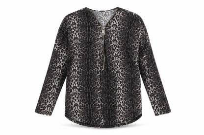 Izabel London Women’s Brown Leopard Print Zip Front Jumper Size 22