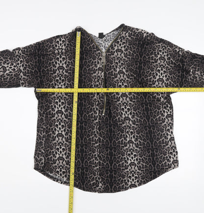 Izabel London Women’s Brown Leopard Print Zip Front Jumper Size 22