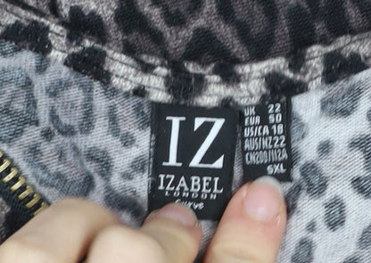 Izabel London Women’s Brown Leopard Print Zip Front Jumper Size 22