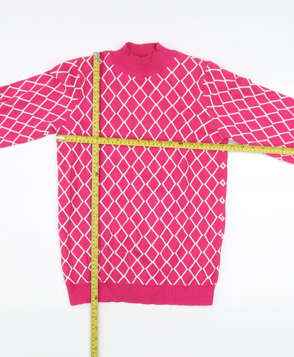 Savida Women’s Pink Mock Neck Pullover Jumper Size 10 Argyle Knit