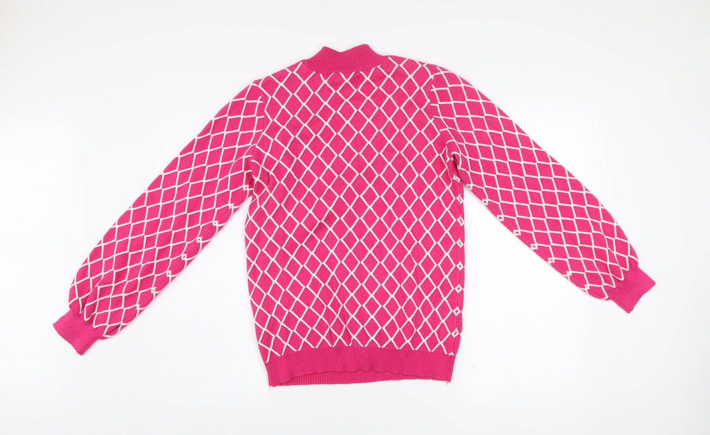 Savida Women’s Pink Mock Neck Pullover Jumper Size 10 Argyle Knit
