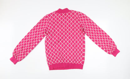Savida Women’s Pink Mock Neck Pullover Jumper Size 10 Argyle Knit