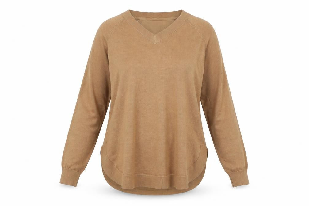 Front view of Gallery Women’s Brown V-Neck jumper, size S