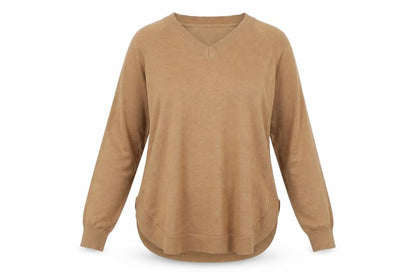 Front view of Gallery Women’s Brown V-Neck jumper, size S