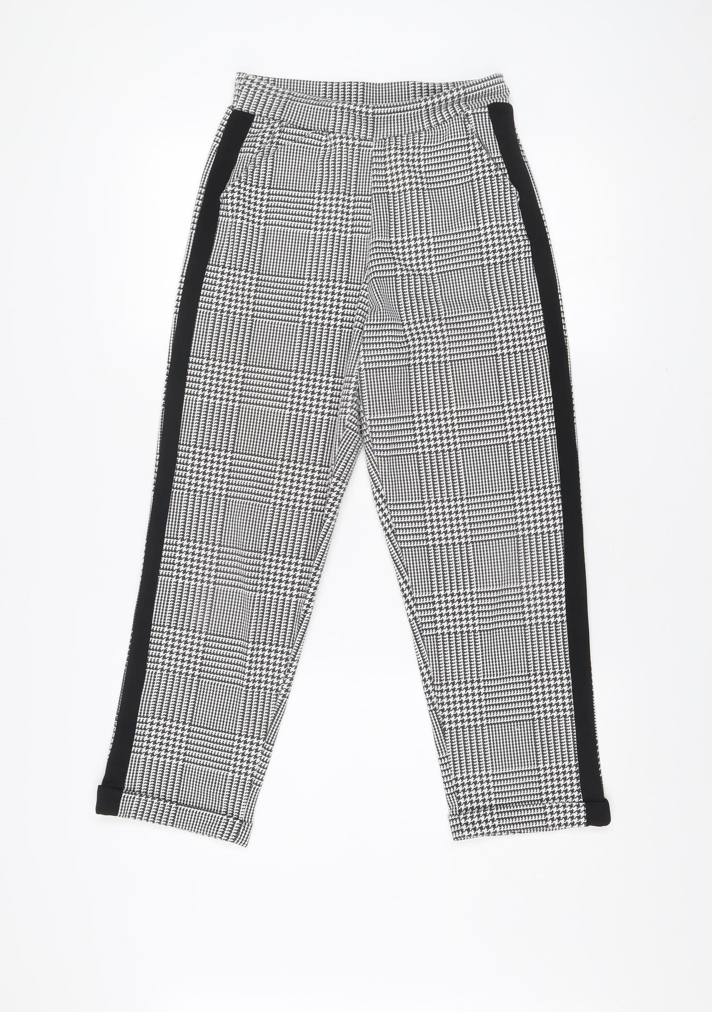 Missi London Women Black Check Leggings Size 8 Slim Fit Stretch