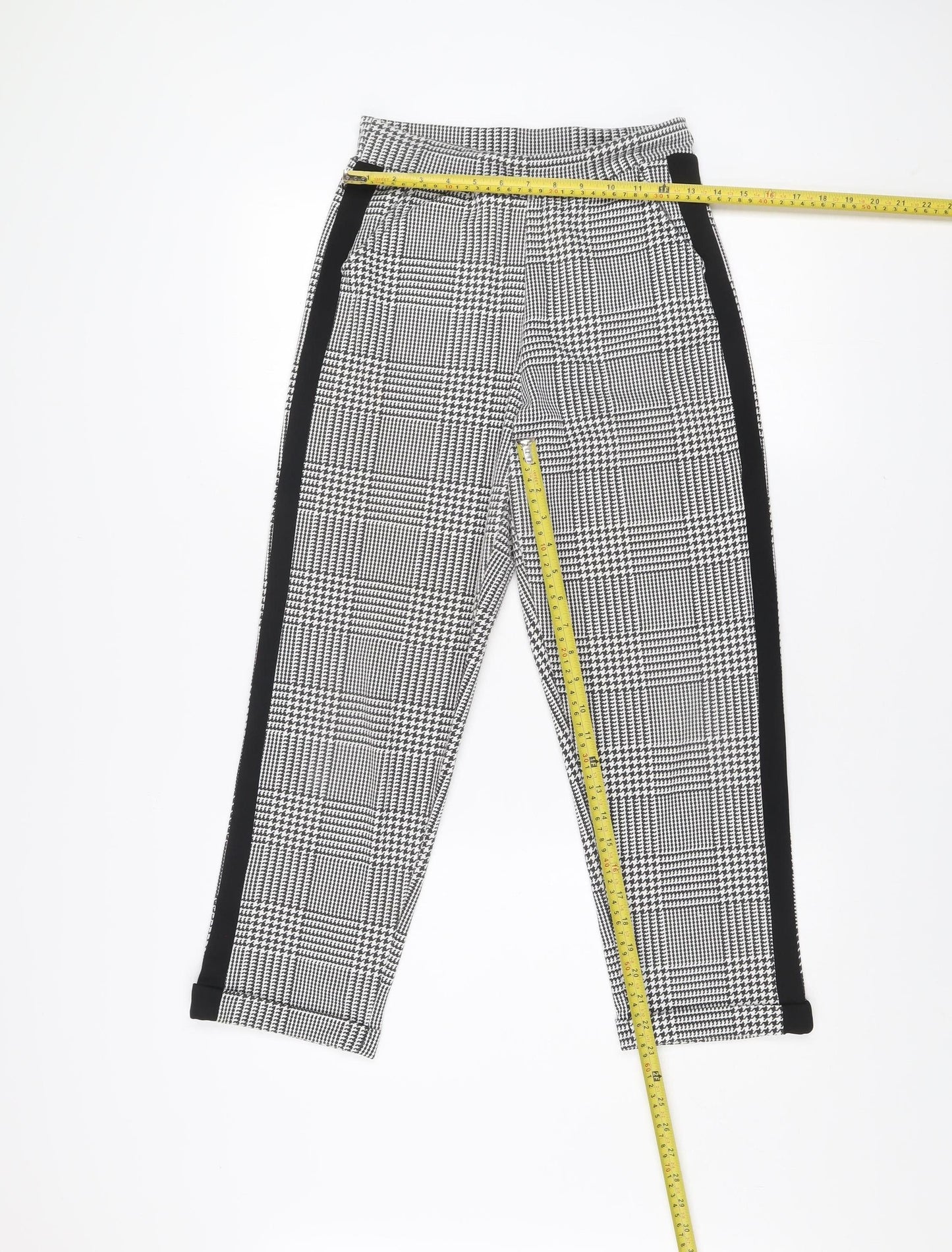 Missi London Women Black Check Leggings Size 8 Slim Fit Stretch