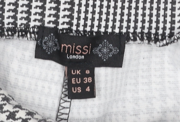 Missi London Women Black Check Leggings Size 8 Slim Fit Stretch