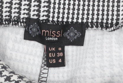 Missi London Women Black Check Leggings Size 8 Slim Fit Stretch