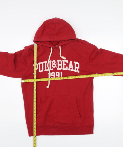 Pull&Bear Mens Red Small Pullover Hoodie Graphic Logo Hooded Sweatshirt