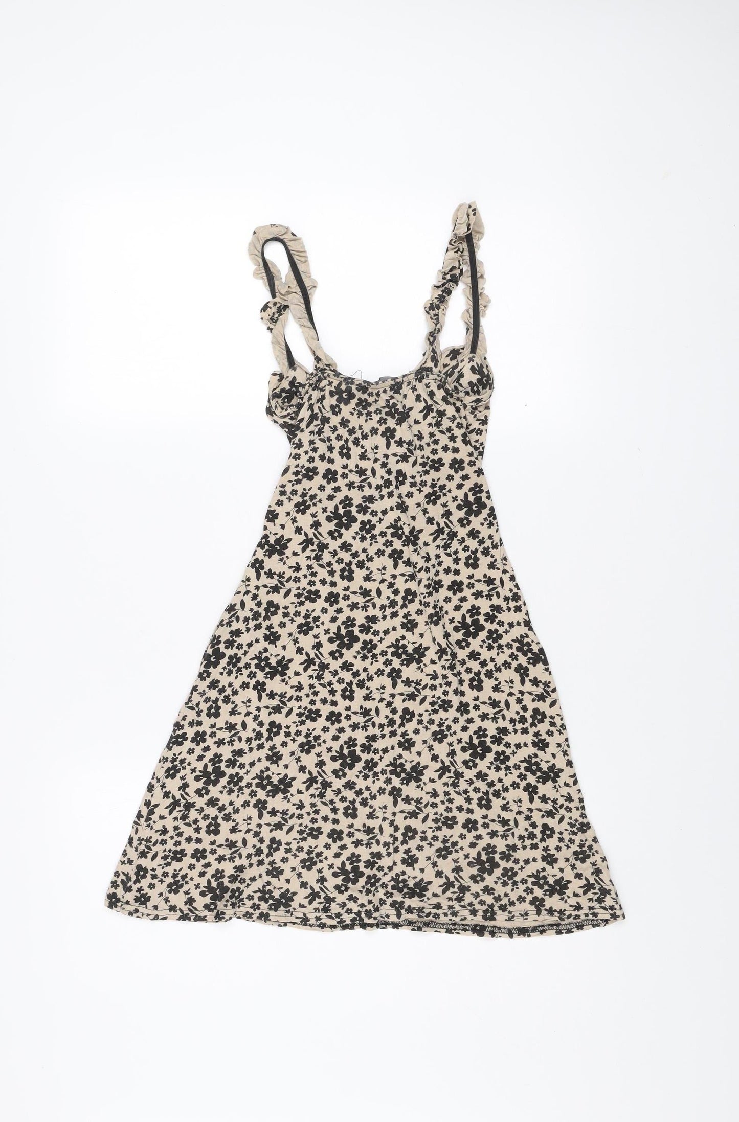 PrettyLittleThing Women’s Beige Floral Mini Slip Dress UK 4