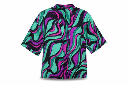 Front view of Papaya Women’s Multicoloured Kimono Jacket M Retro Geometric Lightweight