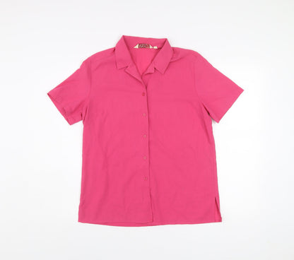 EWM Women Pink Short Sleeve Collared Button-Up Shirt Size 12