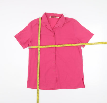 EWM Women Pink Short Sleeve Collared Button-Up Shirt Size 12