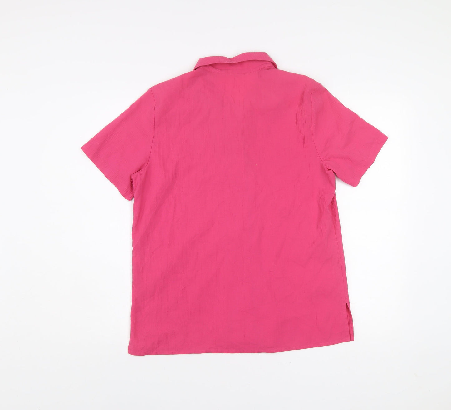 EWM Women Pink Short Sleeve Collared Button-Up Shirt Size 12