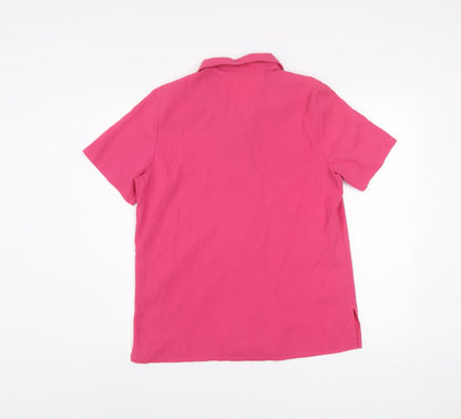 EWM Women Pink Short Sleeve Collared Button-Up Shirt Size 12