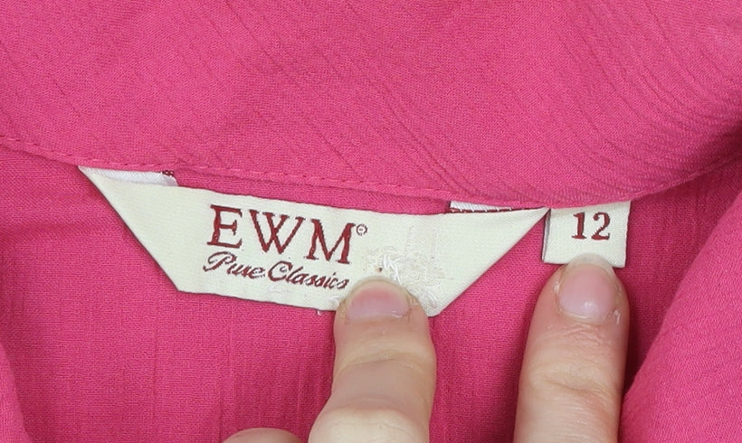 EWM Women Pink Short Sleeve Collared Button-Up Shirt Size 12