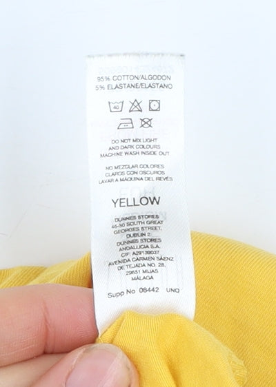Savida Womens Yellow Embroidered Flutter Sleeve V-Neck T-Shirt Size 12