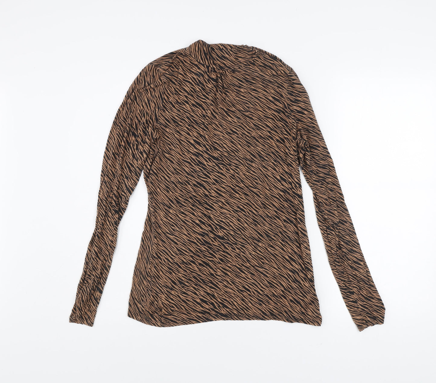 Oasis Women Brown Animal Print Viscose Tunic Blouse M Long Sleeve