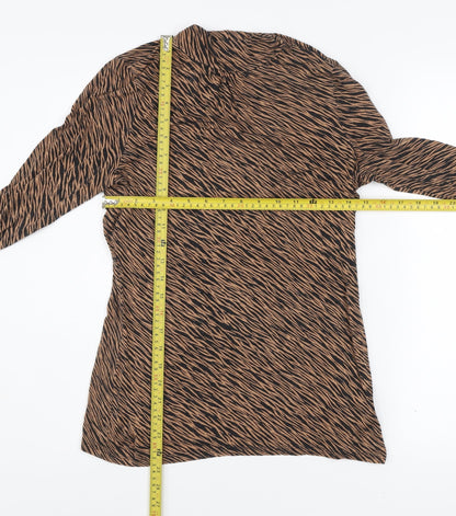 Oasis Women Brown Animal Print Viscose Tunic Blouse M Long Sleeve