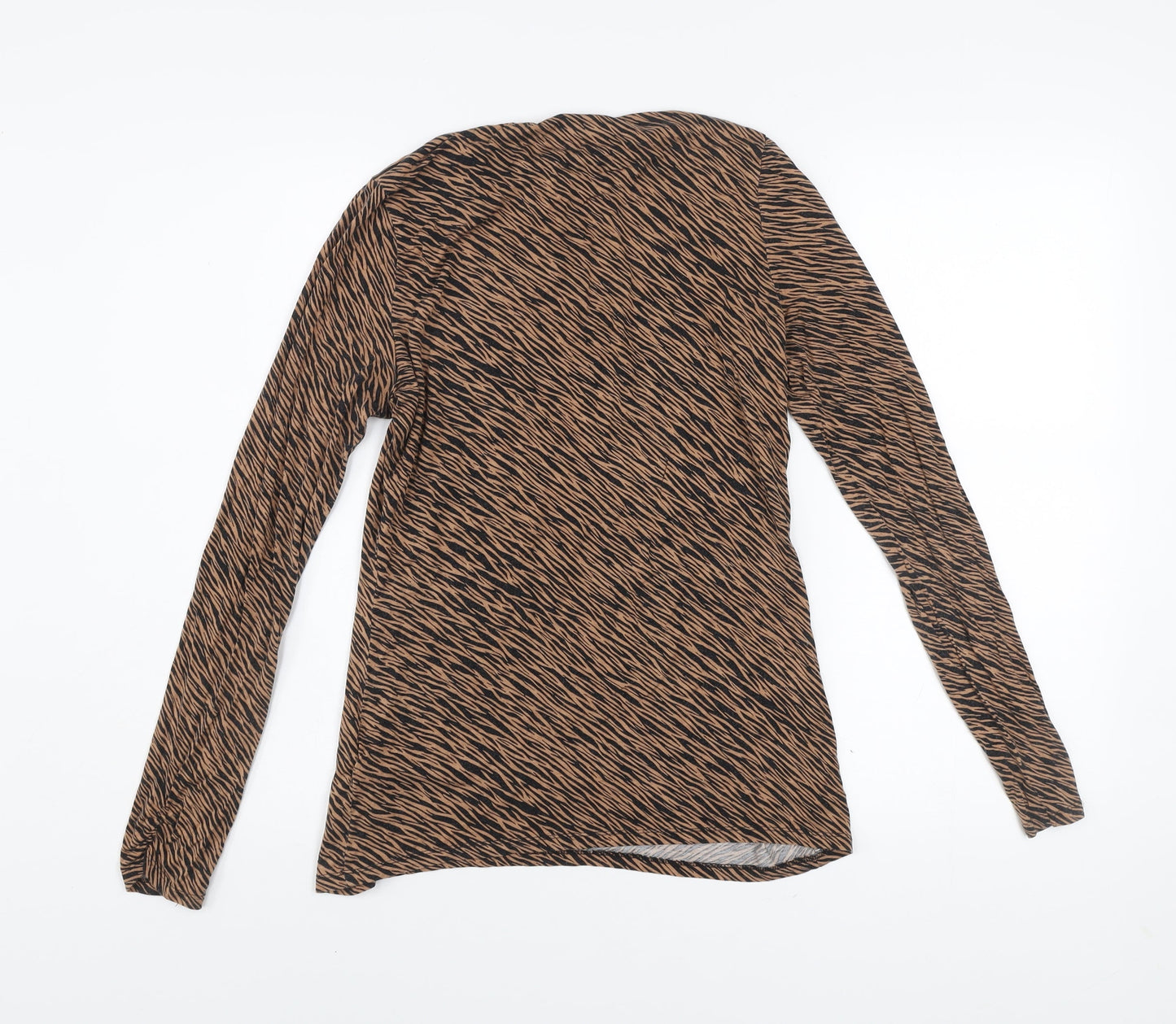 Oasis Women Brown Animal Print Viscose Tunic Blouse M Long Sleeve