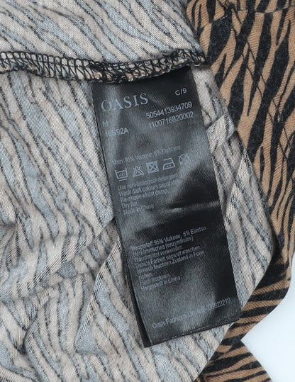 Oasis Women Brown Animal Print Viscose Tunic Blouse M Long Sleeve