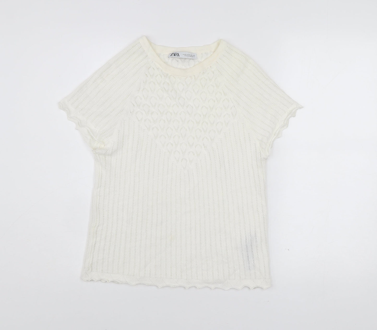 Zara Women’s Ivory Knit T-Shirt XL Crew Neck Short Sleeve Lightweight