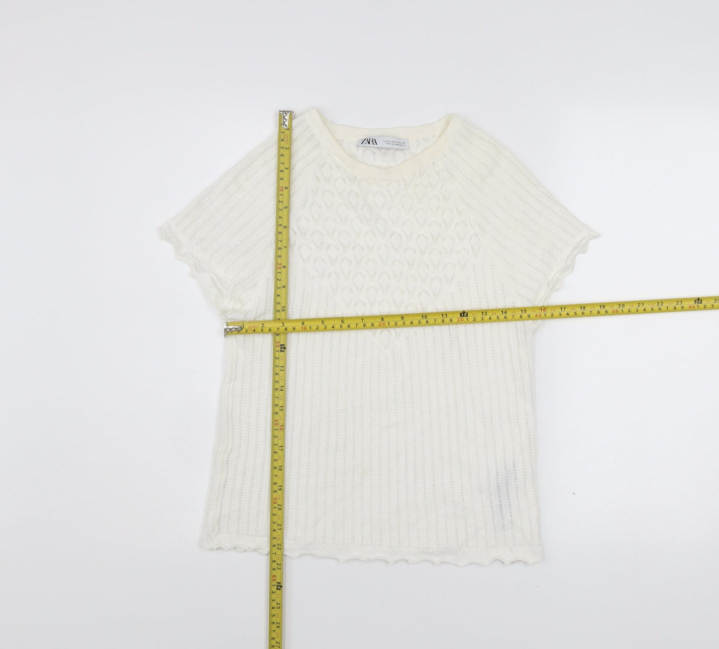 Zara Women’s Ivory Knit T-Shirt XL Crew Neck Short Sleeve Lightweight