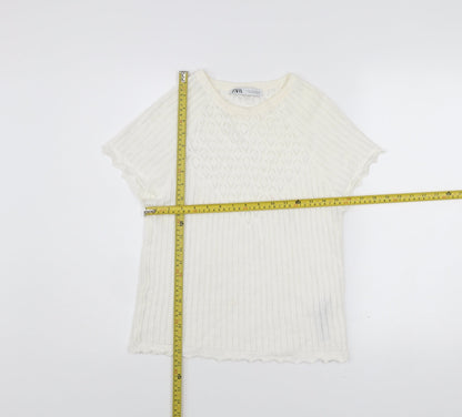 Zara Women’s Ivory Knit T-Shirt XL Crew Neck Short Sleeve Lightweight