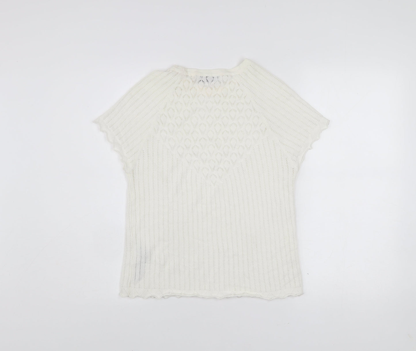 Zara Women’s Ivory Knit T-Shirt XL Crew Neck Short Sleeve Lightweight