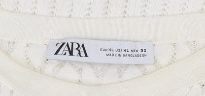 Zara Women’s Ivory Knit T-Shirt XL Crew Neck Short Sleeve Lightweight