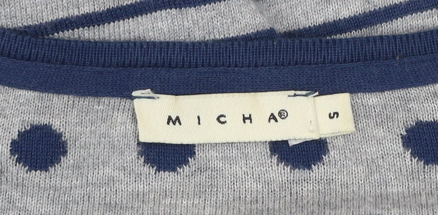 Micha Women’s Blue Polka Dot V-Neck Full Zip Cardigan Size S