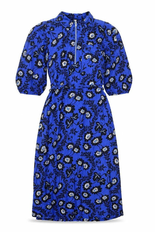Next Womens Blue Floral Wrap Midi Dress Size 10 V-Neck 3/4 Sleeve