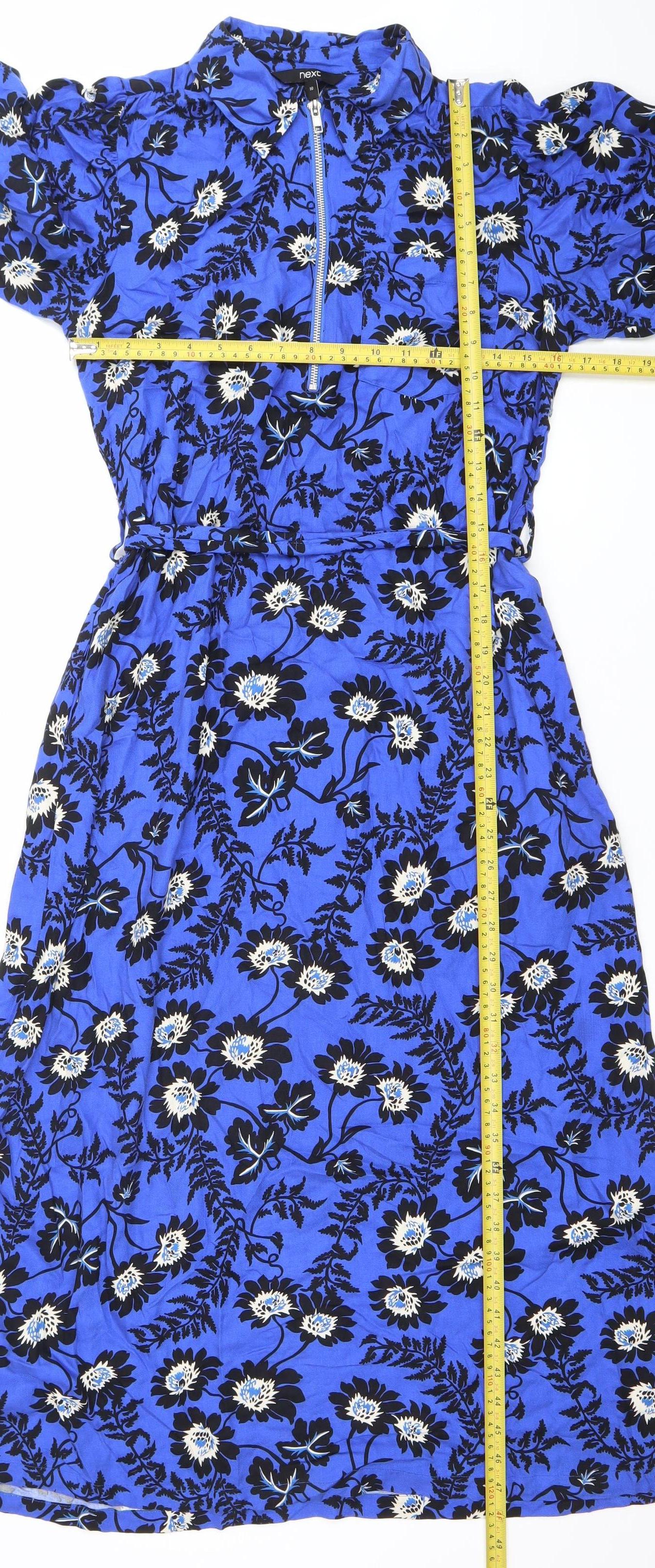 Next Womens Blue Floral Wrap Midi Dress Size 10 V-Neck 3/4 Sleeve