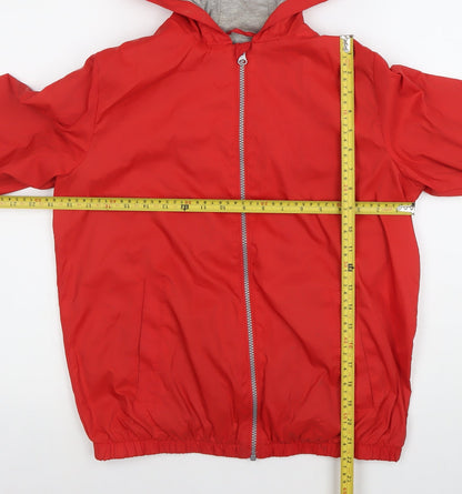Benetton Boys Red Windbreaker Jacket 13-14 Years Hooded Full Zip