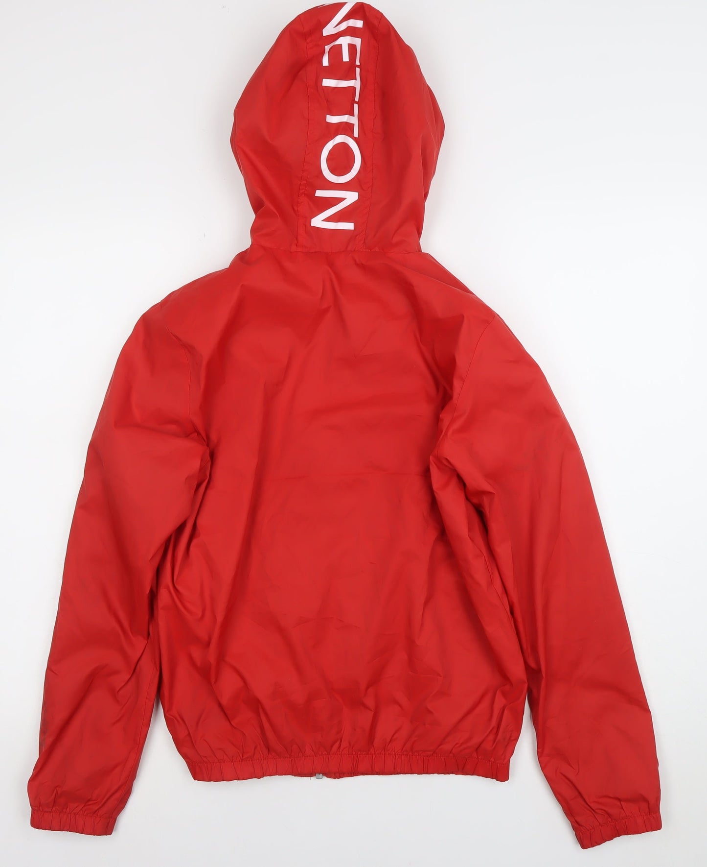 Benetton Boys Red Windbreaker Jacket 13-14 Years Hooded Full Zip