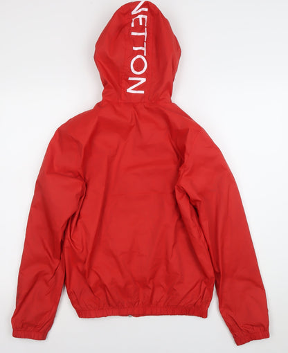 Benetton Boys Red Windbreaker Jacket 13-14 Years Hooded Full Zip