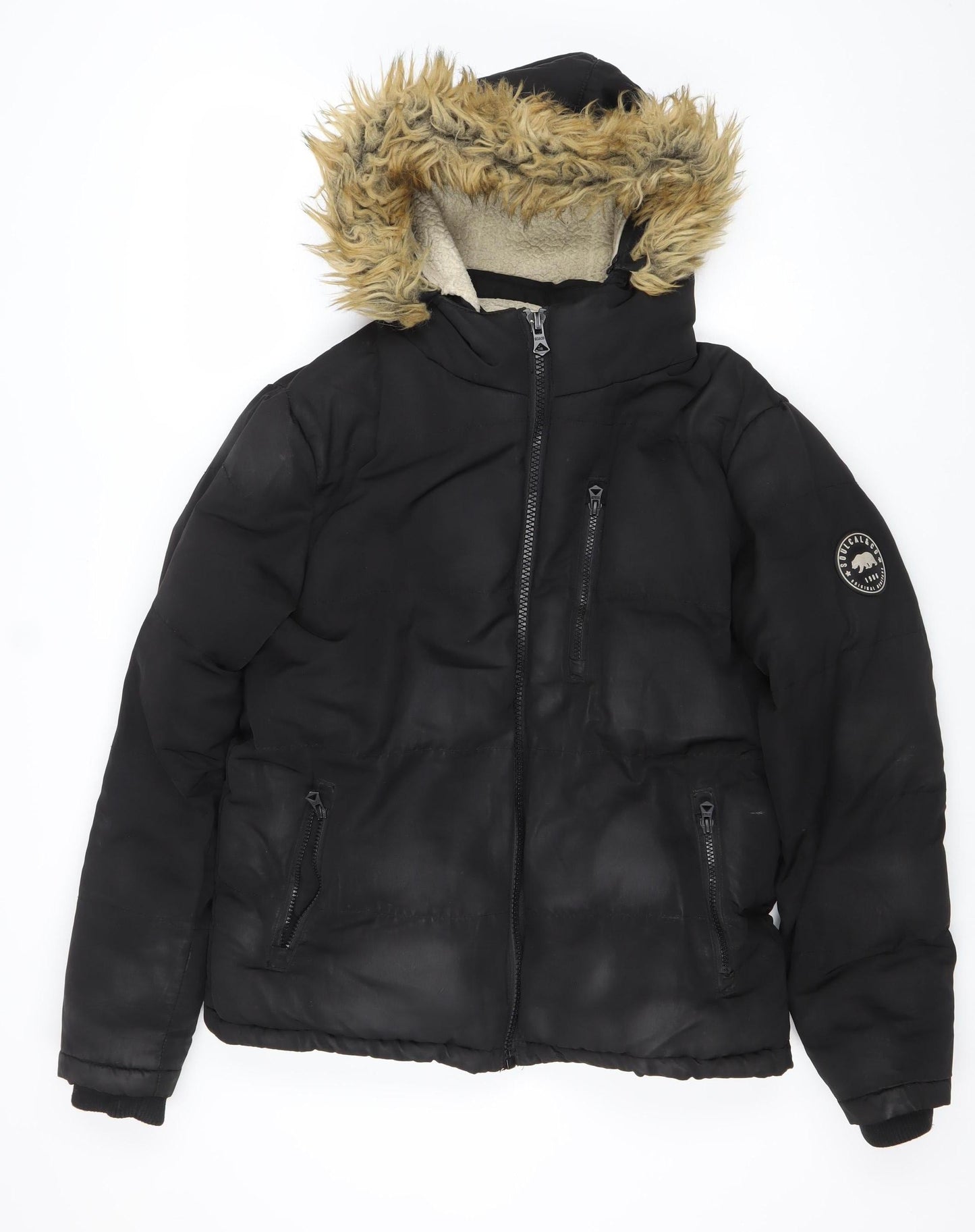 SoulCal & Co Womens Black S Puffer Jacket Hooded Winter Coat