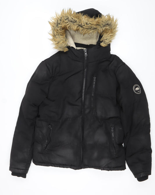 SoulCal & Co Womens Black S Puffer Jacket Hooded Winter Coat