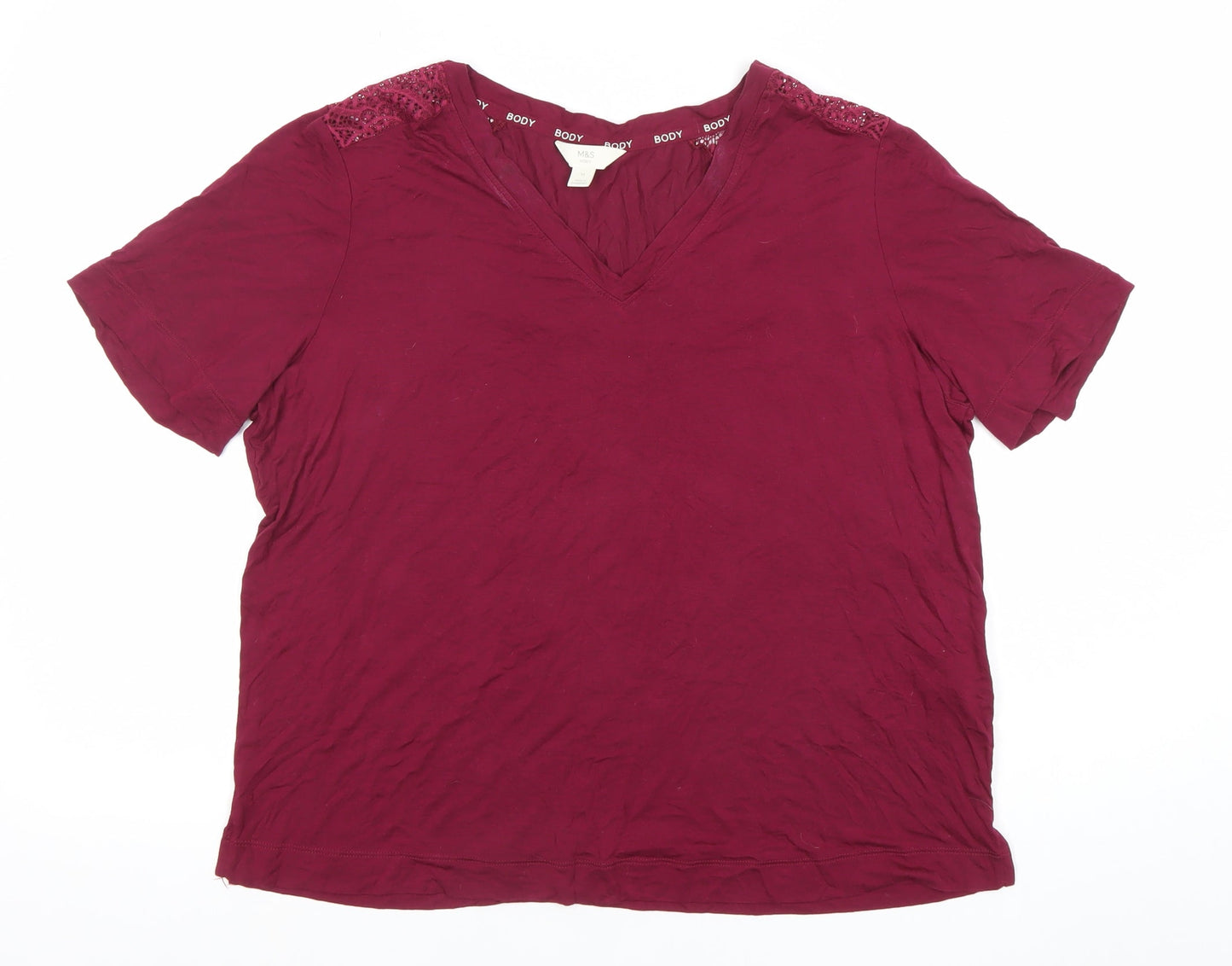 Marks and Spencer Women’s Red Lace V-Neck Cotton T-Shirt Size M